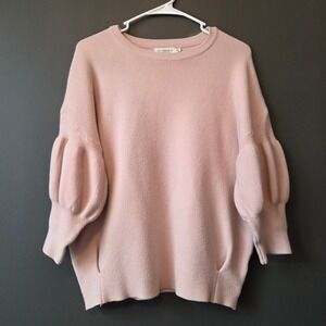 LILI SIDONIO Molly Bracken Pink 3/4 Balloon Sleeve Knit Sweater Sz S M Coquette